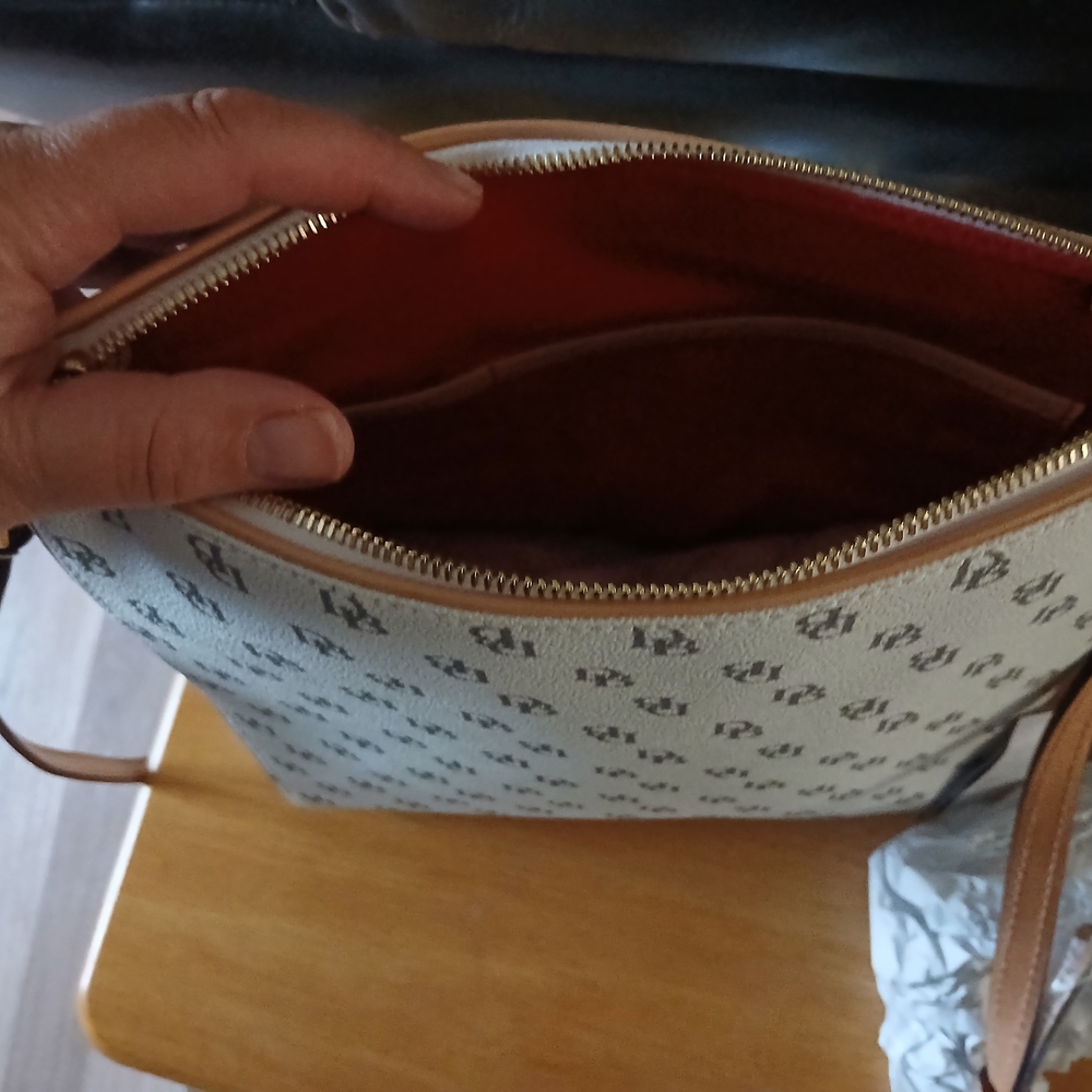 Dooney & Bourke Triple Zip, Tan and White Monogram Crossbody Bag - Picture 5 of 7
